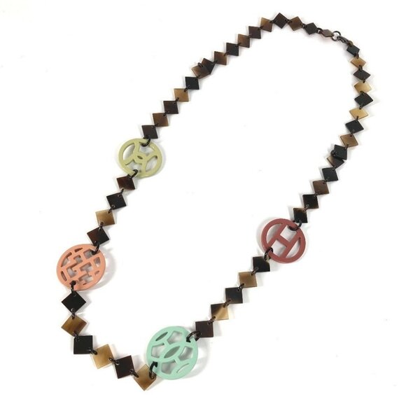 Hermes Jewelry - HERMES Collier Diva Buffalo Horn Logo Accessory Long Necklace Multicolore